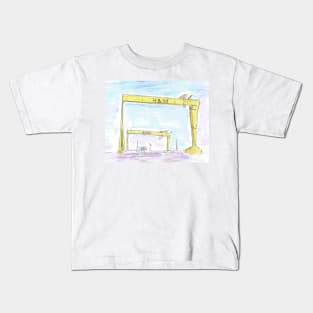 Squiggly sketch of the Harland and Wolff cranes, Belfast. Kids T-Shirt